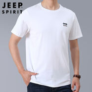 JEEP SPIRIT吉普新款夏季圓領(lǐng)寬松加大碼棉質(zhì)短袖T恤中青年男士舒適上衣服 白色 M （建議90-115斤）