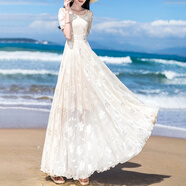 品計高個(gè)子170拖地到腳踝大擺超長(cháng)款長(cháng)裙連衣裙2025夏季新款時(shí)尚氣質(zhì) 杏色 M