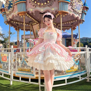 XCFREHT短款/長款 公主裙小松糕狗短辣妹連衣裙洛麗塔坎肩 粉白色(長款) L