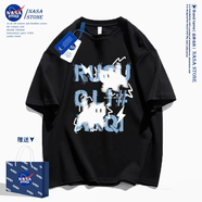 NASA STONE聯(lián)名短袖t恤男女款夏季2025新款寬松純棉半袖美式青少年涼感夏裝 黑色-閃電貓咪 L 推薦體重110-120斤