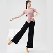 衡曾舞蹈練功服套裝女古典舞形體上衣學(xué)生中國舞民族現代舞訓練服 珊瑚粉短袖+黑闊腿褲 L