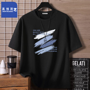 真維斯（JEANSWEST Z+）高端短袖t恤男純棉夏季上衣青少年學(xué)生潮流胖子寬松休閑T恤衫半袖 黑（雨后森林深） 2XL (推薦150-170斤)