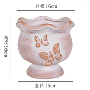 LZJV紅陶花盆新品浮雕復古創(chuàng)意童趣動物蝴蝶蜜蜂天鵝陽臺陶土(多花面) 單個復古雙蝶杯 口徑16*高度16cm