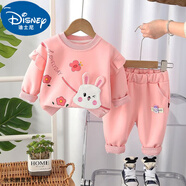 迪士尼寶寶女童套裝春秋季夏款寶寶可愛(ài)秋裝兒童兩件套洋氣嬰兒外出長(cháng)袖衣服 小兔子粉紅色 90