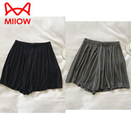 貓人（MiiOW）莫代爾棉女五分短褲春夏運動(dòng)休閑家居屁簾寬松外穿高腰闊腿睡褲薄 黑色+深灰 2件 闊腿短/褲 S 建議80-95斤