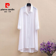 皮爾卡丹（pierre cardin）中長(cháng)款雪紡襯衫外搭防曬衣空調衫七分袖雪紡開(kāi)衫夏季新款大碼女裝 白色 XS 40-60斤