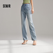 森馬【涼感】牛仔褲女直筒褲港風(fēng)24夏季小個(gè)子九分褲顯高白色褲子 牛仔淺中藍88601 28