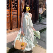 億梵莎裙子女夏季2025新款度假風連衣裙夏天仙女裙設計感不規(guī)則掛脖長裙 薄荷綠 均碼 【可備注碼數(shù)】