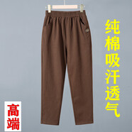 中老年媽媽純棉白色長(cháng)褲春夏薄款女褲高腰直筒休閑彈力松緊褲子 咖啡 【純棉】春夏款 5XL 【建議165-180斤】