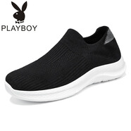 花花公子（PLAYBOY PHYSICAL）鞋子男春季新款一腳蹬老北京布鞋透氣不臭腳聚氨酯舒適百搭休閑鞋 B-W005黑色 39