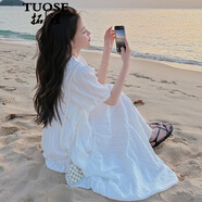 拓澀（TUOSE）2025夏季新款法式娃娃領(lǐng)白色仙女連衣裙淑女氣質(zhì)穿搭初戀系長(cháng)裙女 白色 M