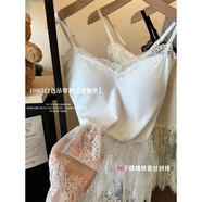 HUALIN FASHION法式白色蕾絲上衣性感百搭修身上衣連衣裙 1085白色帶胸墊 均碼