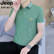JEEP SPIRIT吉普品牌刺繡polo衫男短袖t恤夏季新款青年休閑修身上衣翻領(lǐng)體恤 F1015款 綠色 M 95-115斤