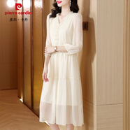 皮爾卡丹（pierre cardin）氣質(zhì)七分袖雪紡連衣裙2025春裝新款女士中年媽媽款裙子小個(gè)子洋氣 白色 XL