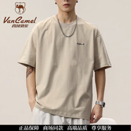 西域駱駝（VANCAMEL）重磅純棉短袖T恤男夏季日系復(fù)古上衣ins潮牌美式潮流寬松半袖體恤 【雪花小字母】卡其色 品質(zhì)重磅 M