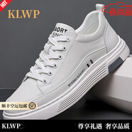 KLWP香港正品輕奢男鞋夏季新款小白鞋男真皮潮流軟底舒適板鞋男士休閑 白色 38