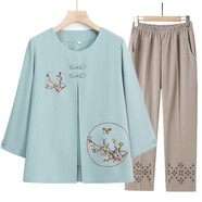奶奶裝夏裝套裝新款媽媽裝T恤上衣中老女裝兩件套老太太夏季衣服