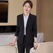 VORLANSA大學(xué)生西裝外套女職業(yè)正裝大碼套裝修身黑西服面試答辯工作小個(gè)子 黑色外套 5XL （建議150-159斤）