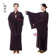 海青居士服 男女咖啡色黑色不透明僧服海青比丘尼和尚衣柔軟透氣禪修打坐衣服袈裟僧衣垂感好 咖啡色臺麻面料 35#142-150cm