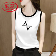 浪莎（LangSha）純棉無(wú)袖吊帶背心T恤衫女夏季新款韓版百搭休閑內(nèi)搭體恤上衣 白色-上下V XL 115-130斤