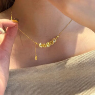 QMXD新中式碎冰冰五帝錢(qián)項鏈女款高級感輕奢小眾鎖骨鏈金色超閃毛衣鏈 五帝錢(qián)項鏈