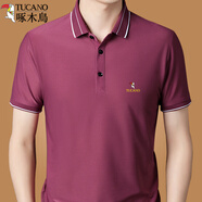 啄木鳥(niǎo)男士冰絲感短袖T恤夏季純色百搭翻領(lǐng)Polo衫薄款半袖打底體恤上衣 HM116-紅色 M 165建議100-120斤