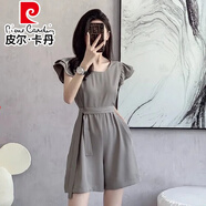 皮爾卡丹（pierre cardin）夏季新款法式高級感小個(gè)子連體衣女收腰連身褲荷葉邊連體短褲套裝 灰色 S