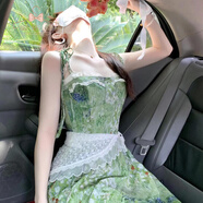 蜜樂奇碎花連衣裙女蕾絲束腰顯瘦中長款裙子韓系穿搭一整套2025夏季新款 蕾絲束腰+碎花連衣裙 【兩件套】 M (建議98-105斤)