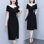 薇洛萱2025夏季新款新中式國風(fēng)盤(pán)扣連衣裙女裝顯瘦大碼洋氣包臀裙中長(cháng)款 黑色 2XL 建議125-134斤