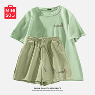 名創(chuàng)優(yōu)品（MINISO）運動套裝女夏季2025年新款純棉短袖小個子休閑夏裝搭配一整套女裝 果綠+芥末綠(幸運愛心) L 165(顯瘦遮肚子)
