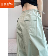 紅蜻蜓美式速干工裝褲女運動2025夏季薄款冰絲直筒防曬褲春秋闊腿傘兵褲 淺綠色 常規(guī)長褲款 L 建議109-118斤