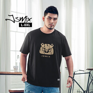 Jsmix潮牌大碼男裝夏季半袖寬松休閑趣味卡通裂紋熊頭印花短袖T恤 黑色 8XL