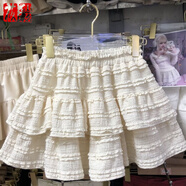莜仙格帶安全褲軟妹蓬蓬裙女設計感多層花邊蛋糕公主短裙小個子半身裙子 杏色-有安全褲 S