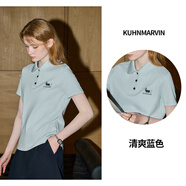 庫恩瑪維（KUHNMARVIN）【雙色】POLO領(lǐng)燙鉆短袖T恤女2025年夏新款大方得體上衣K37836 藍色 S