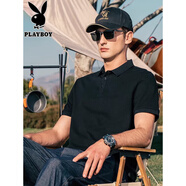 花花公子（PLAYBOY）;PLAYBOY男士短袖poloT恤衫網(wǎng)眼珠地棉純色休閑商務(wù)翻領(lǐng)寬松大碼 122黑色 M (110-125斤)