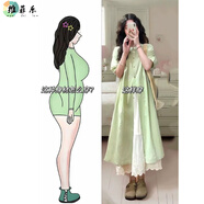 維菲樂（WEIFEILE）大碼女裝襯衫連衣裙休閑套裝夏季新款胖mm顯瘦遮肚子時髦兩件套 綠色襯衫裙+內(nèi)搭半身裙 【套裝】 XL (建議120-140斤)