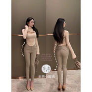 智兜兜/韓版緊身提臀豐胯小腳鉛筆褲女氣質(zhì)純色2025春季 奶茶色豐跨褲 XS建議75-89斤 均碼