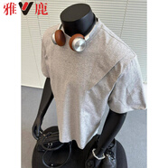 雅鹿涂鴉純棉圓領(lǐng)短袖t恤男夏季寬松2025新款青少年半袖五分袖上衣 淺灰色 L 105-125斤