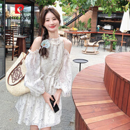 皮爾卡丹 白色碎花連衣裙女夏季2025新款小個(gè)子露肩小心機(jī)減齡度假風(fēng)A字裙 白色 優(yōu)質(zhì)版 L 【126斤-140斤】