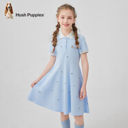 暇步士（Hush Puppies）童裝兒童連衣裙大童甜美氣質(zhì)polo裙女童休閑裙 冰晶藍 120 