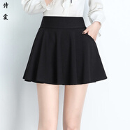 咚憬春秋半身裙女小黑裙蓬蓬裙太陽(yáng)裙百褶高腰顯瘦短款a字裙口袋短裙 黑色 有口袋 M