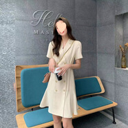 S.SOFEA西裝連衣裙女2025春夏新款氣質(zhì)職業(yè)設計感收腰雙排扣修身甜美裙子 杏色 S 80-89斤