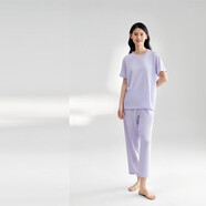 全棉時(shí)代睡衣女短袖長(cháng)褲情侶家居服套裝針織平紋 柔霧紫S