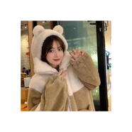 單南衛2023新款冬季羊羔毛絨外套帶帽女學(xué)生保暖加厚耳朵帽上衣女潮ins 卡其色 M