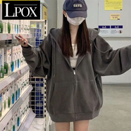 LPOX外套女款2025年最新款黑色連帽外套女寬松慵懶風(fēng)小眾上衣韓版外套 深灰外套 2XL _136-160斤