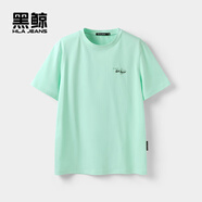 HLA海瀾之家旗下黑鯨字母印花短袖T恤男2025年夏季圓領(lǐng)短t男一款四色