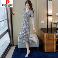 皮爾卡丹（pierre cardin）波點連衣裙女2020夏季新款韓版修身顯瘦大碼遮肚子 黑白波點 M 95-105