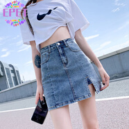EPET彈力開(kāi)叉牛仔短裙女夏季薄款2025小個(gè)子百搭包臀a字半身裙子潮ins 藍色腰帶_6985 M 95-105斤