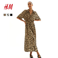 H&M2025年夏季新款女裝時尚休閑腰部系帶襯衫式連衣裙1217576 米色/豹紋 XXS 155/76