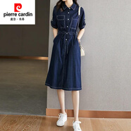 皮爾卡丹（pierre cardin）春夏牛仔裙連衣裙女2025新款韓版收腰氣質(zhì)顯瘦中長(zhǎng)款減齡襯衫裙子 深藍(lán)色 【高質(zhì)量版】 3XL 建議【135-150斤】